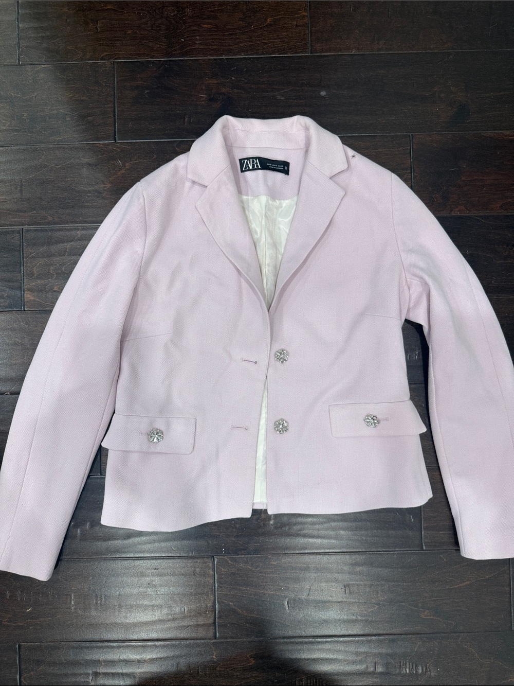 ZARA Pale Pink Women's Tailored Blazer with Decorative Buttons